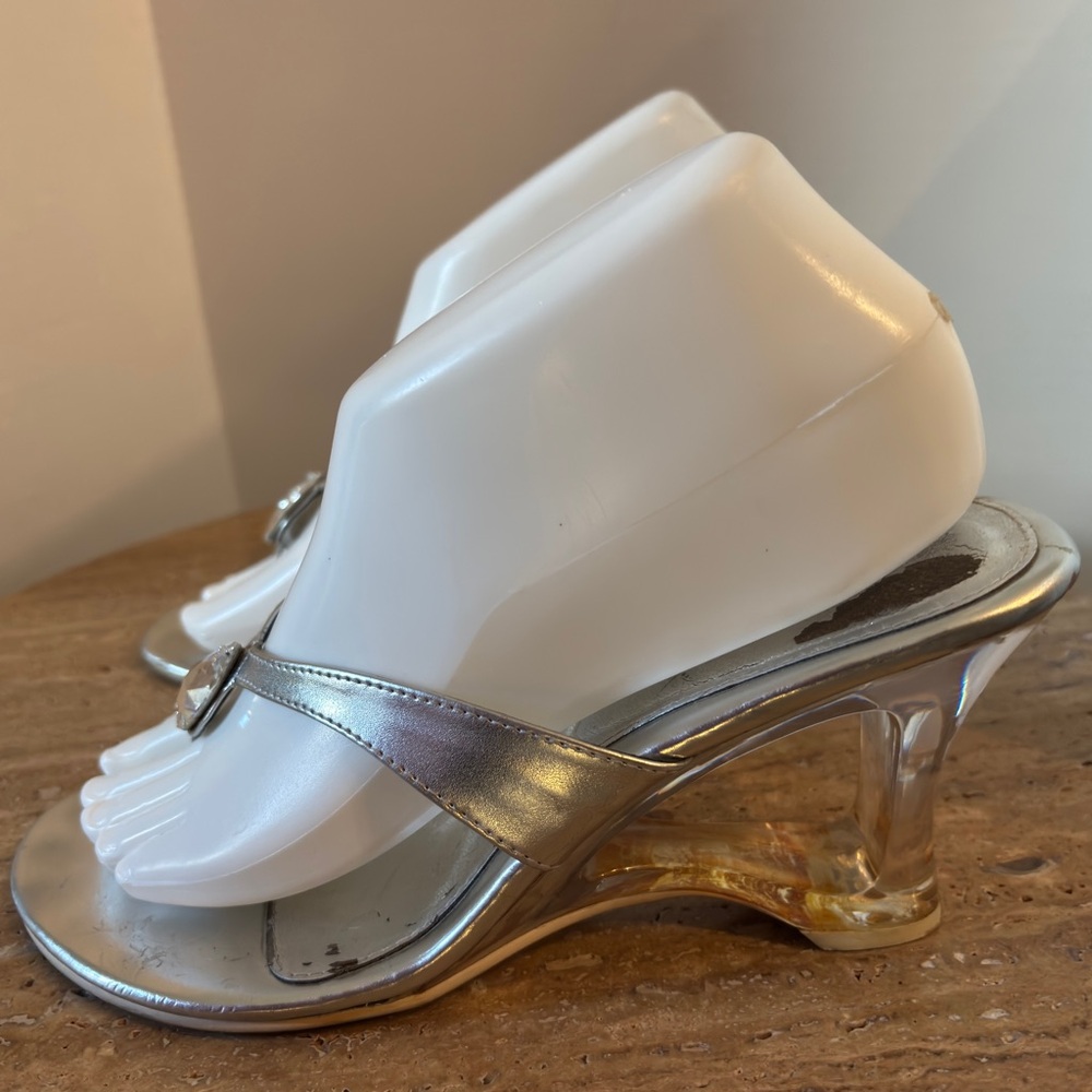 Aldo Transparent Heel Between the Toes Sandal Silver Rhinestone 38 fairycore